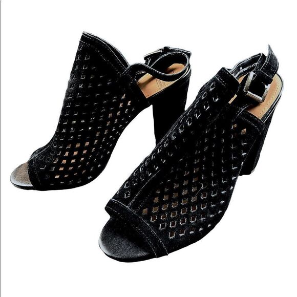 NWT Black Suede Open Toe Sandal Slingback Block Heels from 14th & Union Size 9M - Picture 7 of 14